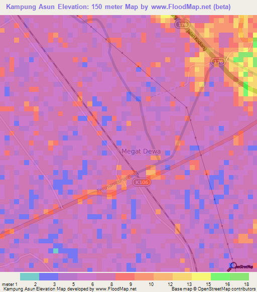 Kampung Asun,Malaysia Elevation Map