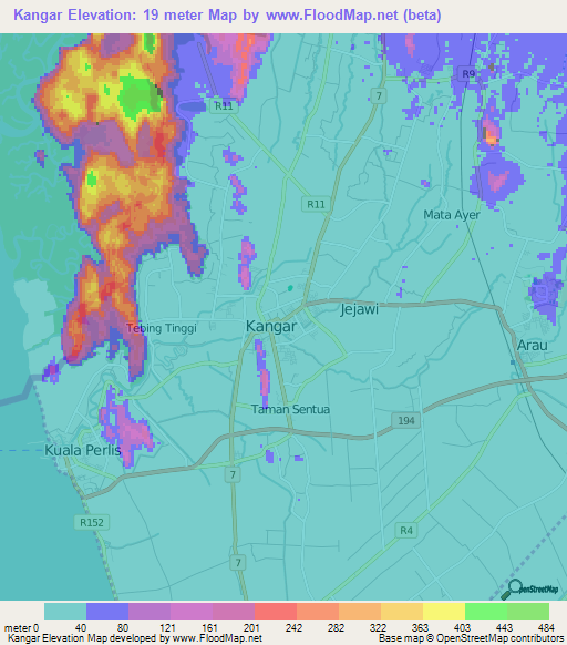 Kangar,Malaysia Elevation Map