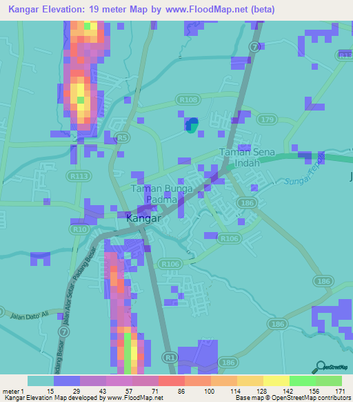 Kangar,Malaysia Elevation Map