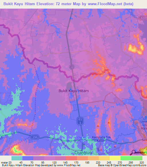 Bukit Kayu Hitam,Malaysia Elevation Map