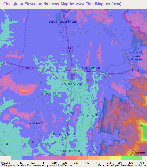 Changloon,Malaysia Elevation Map