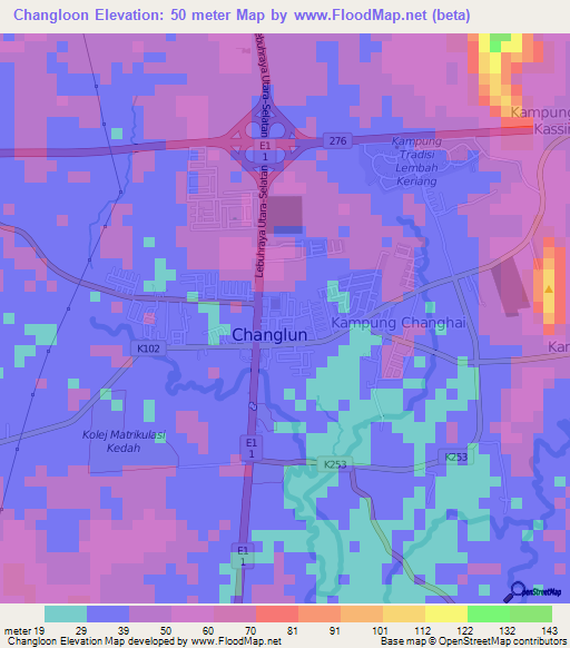 Changloon,Malaysia Elevation Map