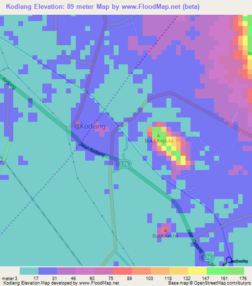 Kodiang,Malaysia Elevation Map