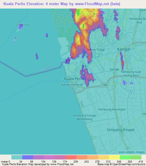 Kuala Perlis,Malaysia Elevation Map