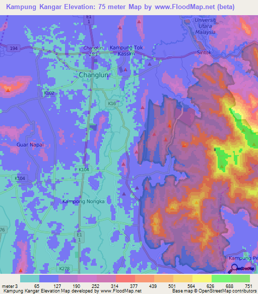 Kampung Kangar,Malaysia Elevation Map