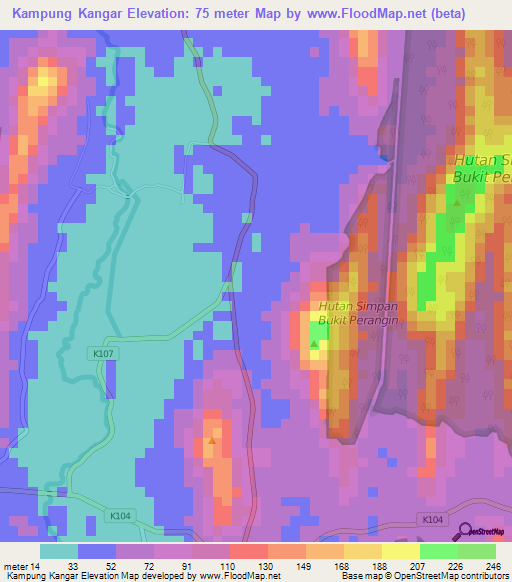 Kampung Kangar,Malaysia Elevation Map