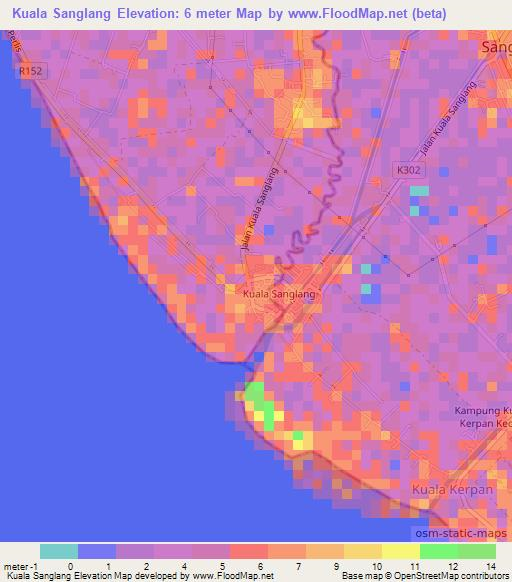 Kuala Sanglang,Malaysia Elevation Map