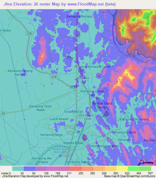 Jitra,Malaysia Elevation Map