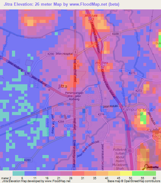 Jitra,Malaysia Elevation Map