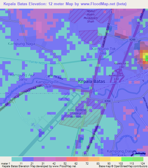 Kepala Batas,Malaysia Elevation Map