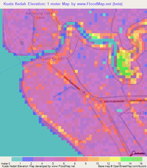 Kuala Kedah,Malaysia Elevation Map