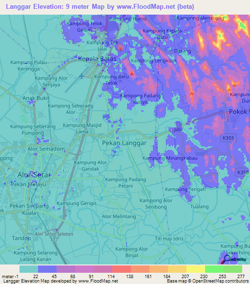 Langgar,Malaysia Elevation Map