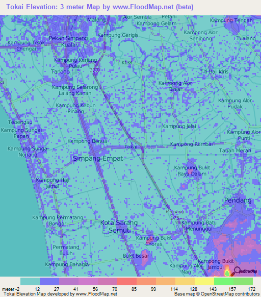 Tokai,Malaysia Elevation Map