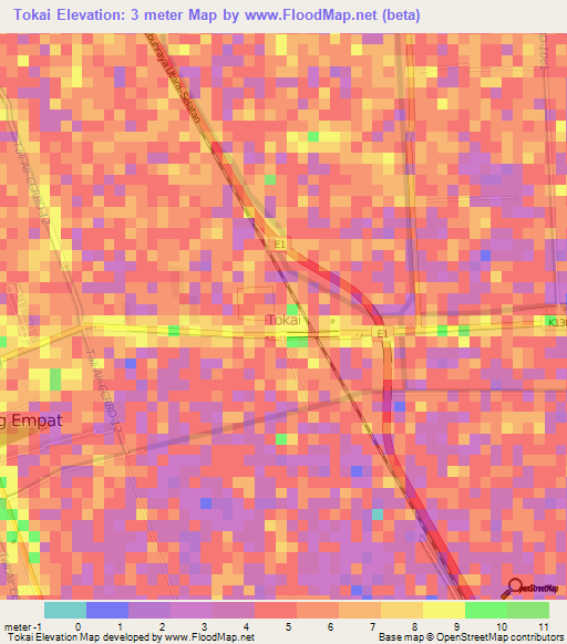 Tokai,Malaysia Elevation Map