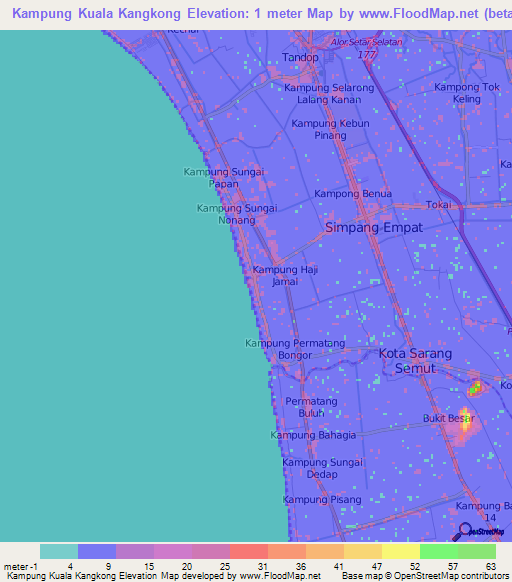 Kampung Kuala Kangkong,Malaysia Elevation Map