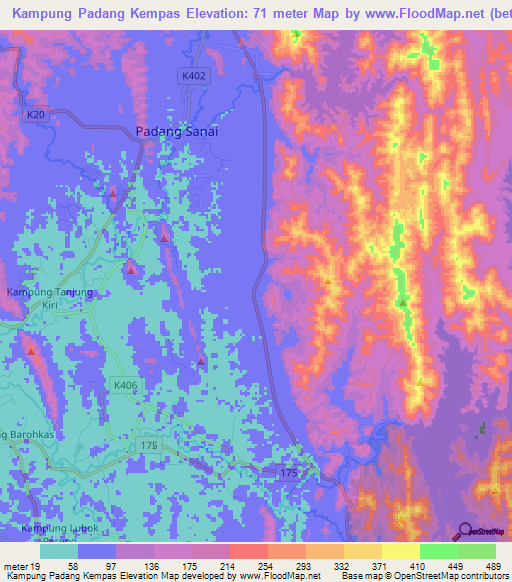 Kampung Padang Kempas,Malaysia Elevation Map