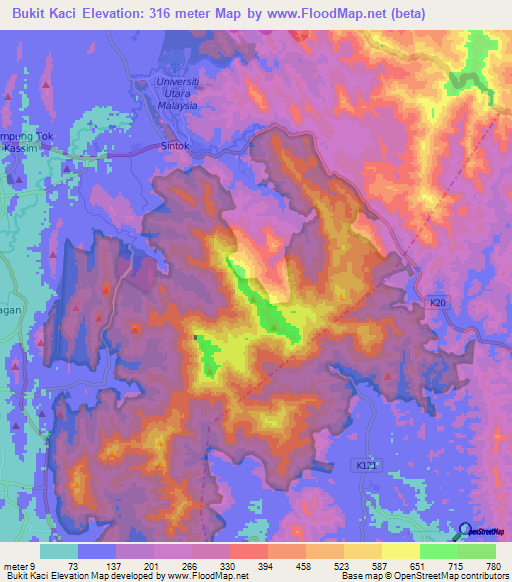 Bukit Kaci,Malaysia Elevation Map