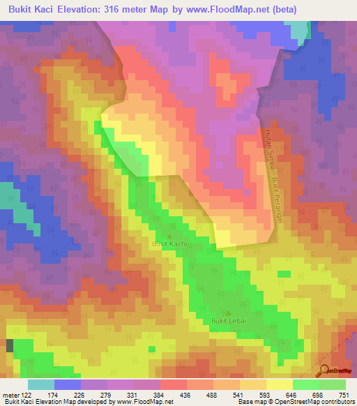 Bukit Kaci,Malaysia Elevation Map