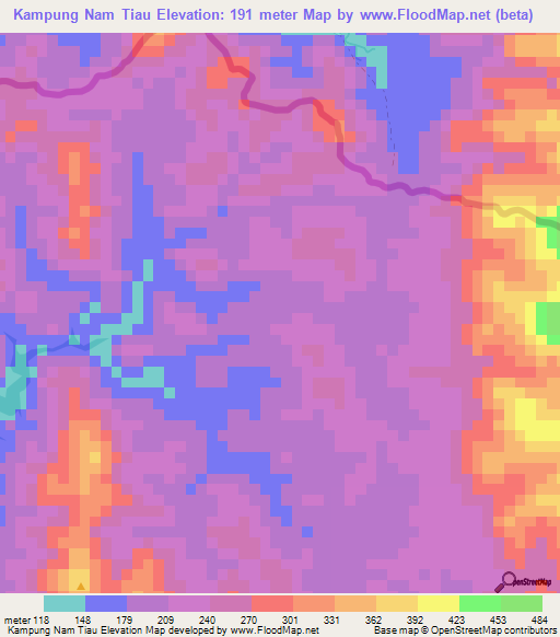 Kampung Nam Tiau,Malaysia Elevation Map