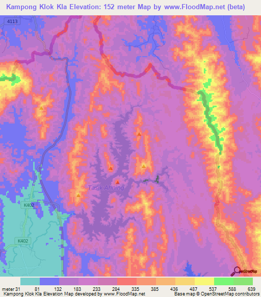 Kampong Klok Kla,Malaysia Elevation Map