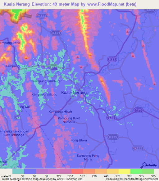 Kuala Nerang,Malaysia Elevation Map