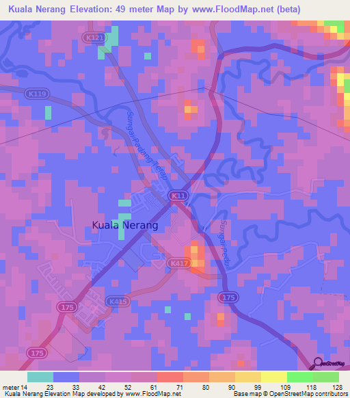 Kuala Nerang,Malaysia Elevation Map