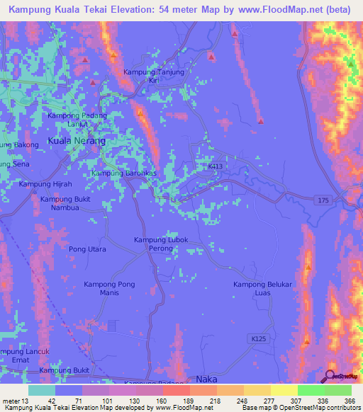 Kampung Kuala Tekai,Malaysia Elevation Map