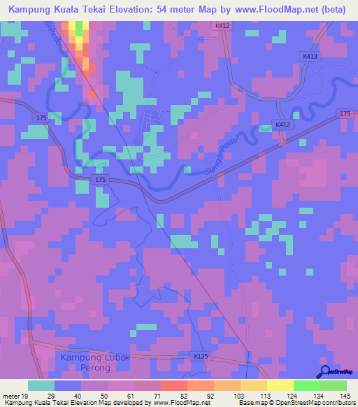 Kampung Kuala Tekai,Malaysia Elevation Map