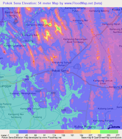 Pokok Sena,Malaysia Elevation Map