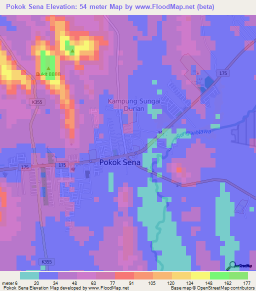 Pokok Sena,Malaysia Elevation Map