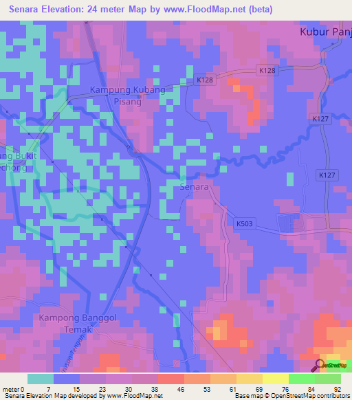 Senara,Malaysia Elevation Map