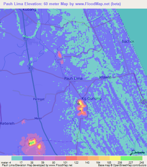 Pauh Lima,Malaysia Elevation Map