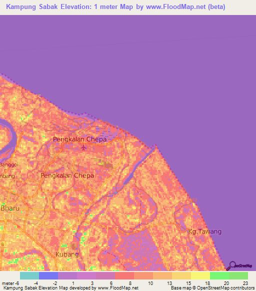 Kampung Sabak,Malaysia Elevation Map