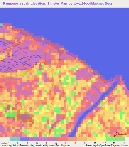 Kampung Sabak,Malaysia Elevation Map