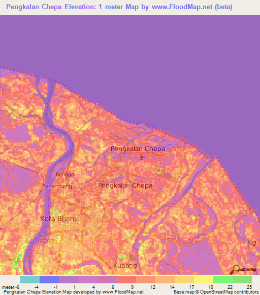 Pengkalan Chepa,Malaysia Elevation Map