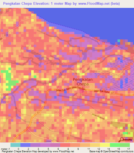 Pengkalan Chepa,Malaysia Elevation Map