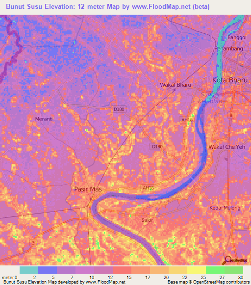 Bunut Susu,Malaysia Elevation Map