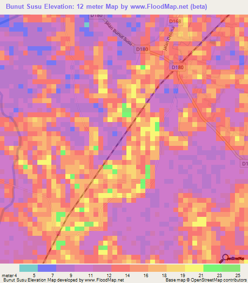 Bunut Susu,Malaysia Elevation Map