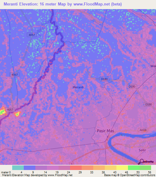 Meranti,Malaysia Elevation Map