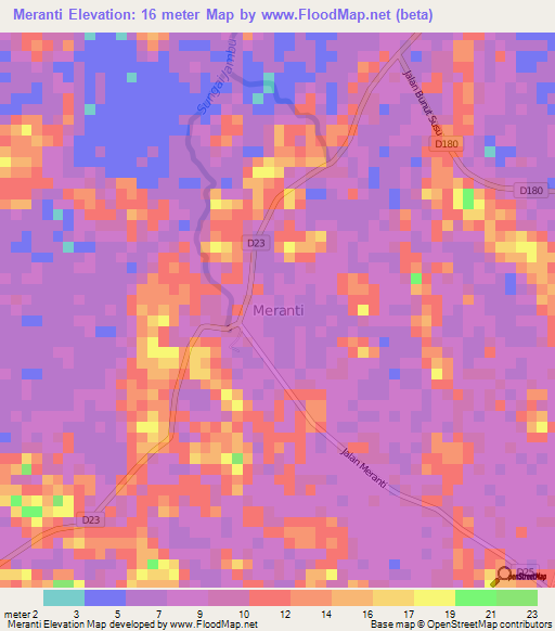 Meranti,Malaysia Elevation Map