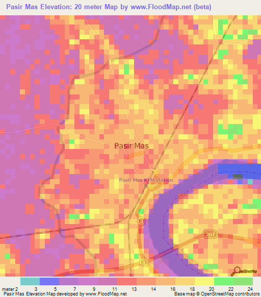 Pasir Mas,Malaysia Elevation Map