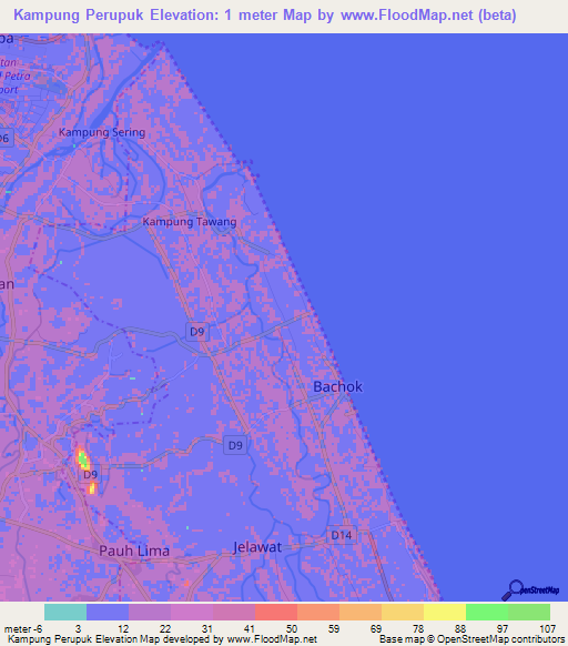 Kampung Perupuk,Malaysia Elevation Map