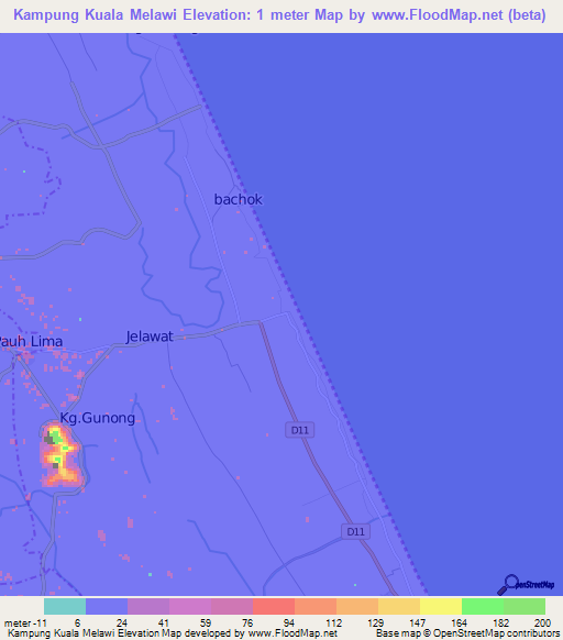 Kampung Kuala Melawi,Malaysia Elevation Map