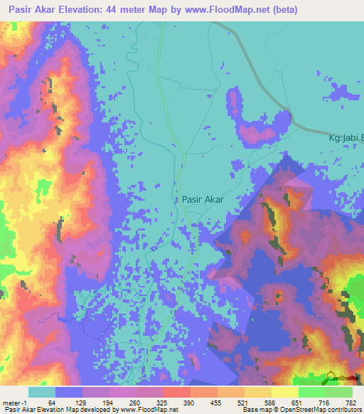 Pasir Akar,Malaysia Elevation Map