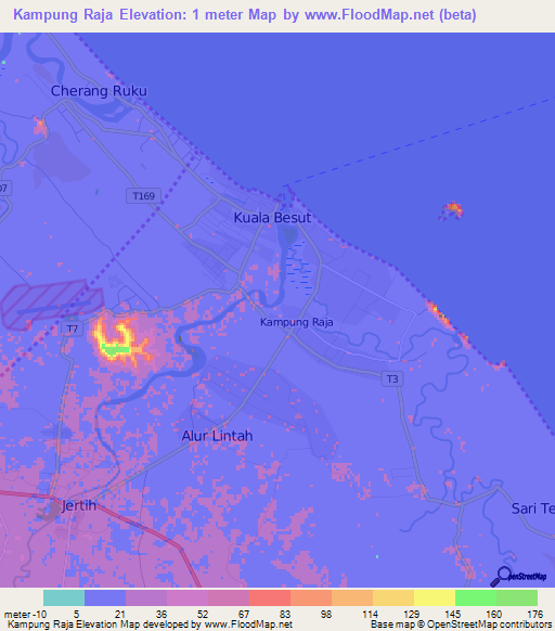 Kampung Raja,Malaysia Elevation Map