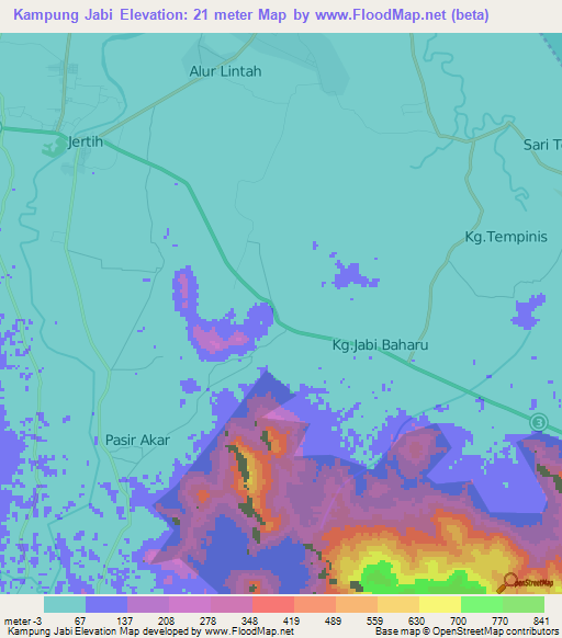 Kampung Jabi,Malaysia Elevation Map