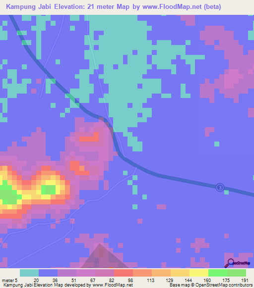 Kampung Jabi,Malaysia Elevation Map