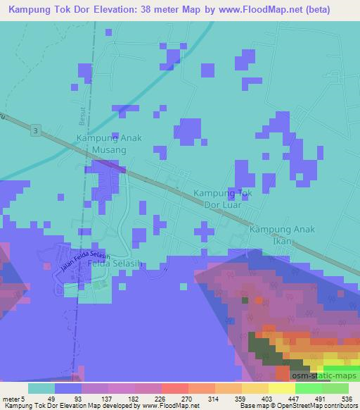 Kampung Tok Dor,Malaysia Elevation Map