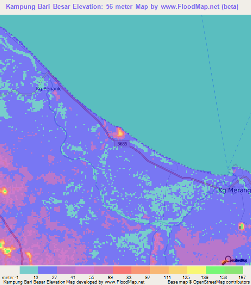 Kampung Bari Besar,Malaysia Elevation Map