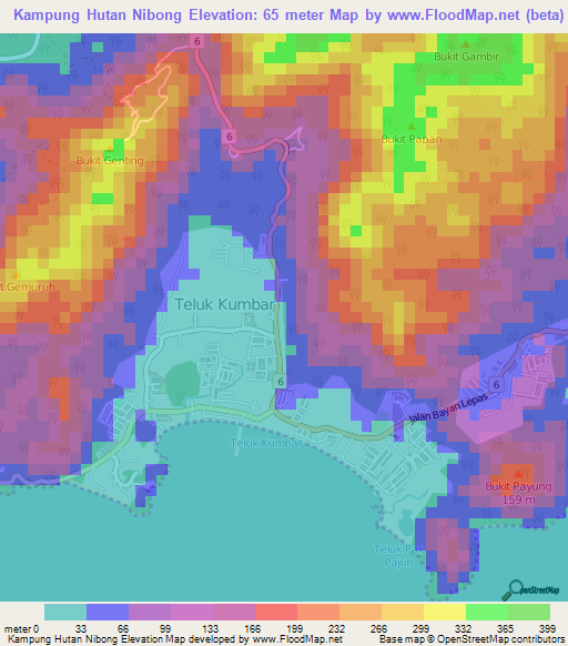 Kampung Hutan Nibong,Malaysia Elevation Map